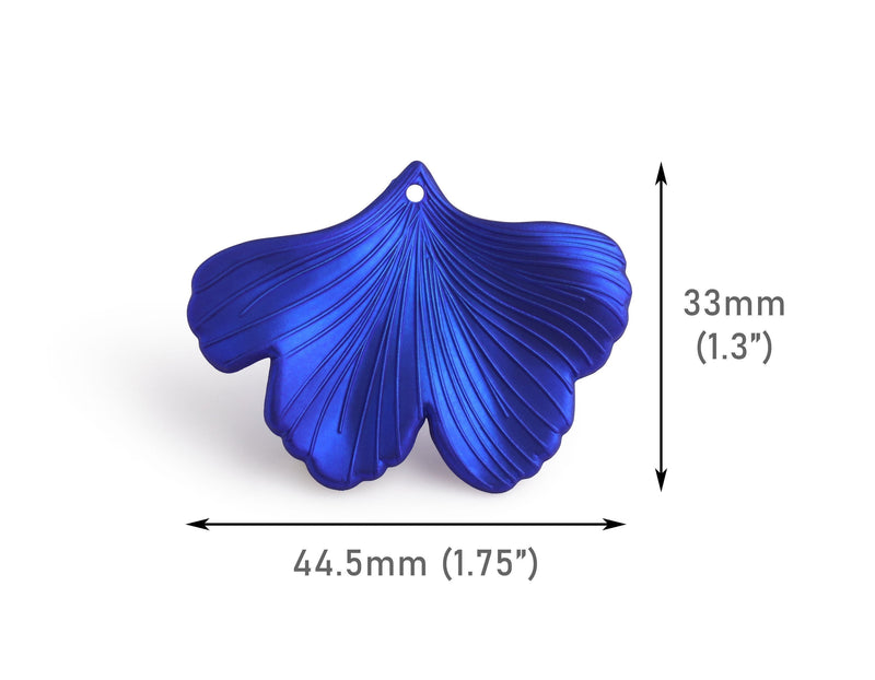 2 Metallic Blue Ginkgo Leaf Charms, 1 Hole, Plastic Flowers, Necklace Pendants, Kawaii Earring Supplies, 1.75 Inch