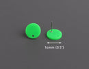 4 Neon Green Earring Blanks, 14mm, 1 Hole, Acrylic Earring Posts, Round Circle Studs, Plastic, 14mm