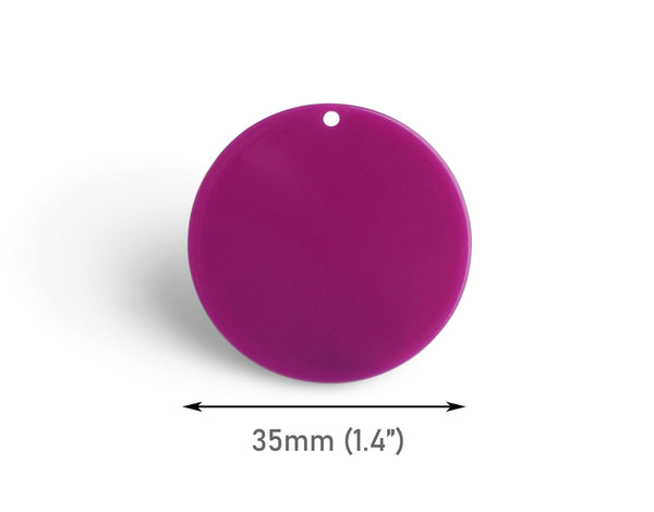4 Round Purple Charms, 35mm, 1 Hole, Acrylic Beads, Big Round Blanks, Flat Circle Discs