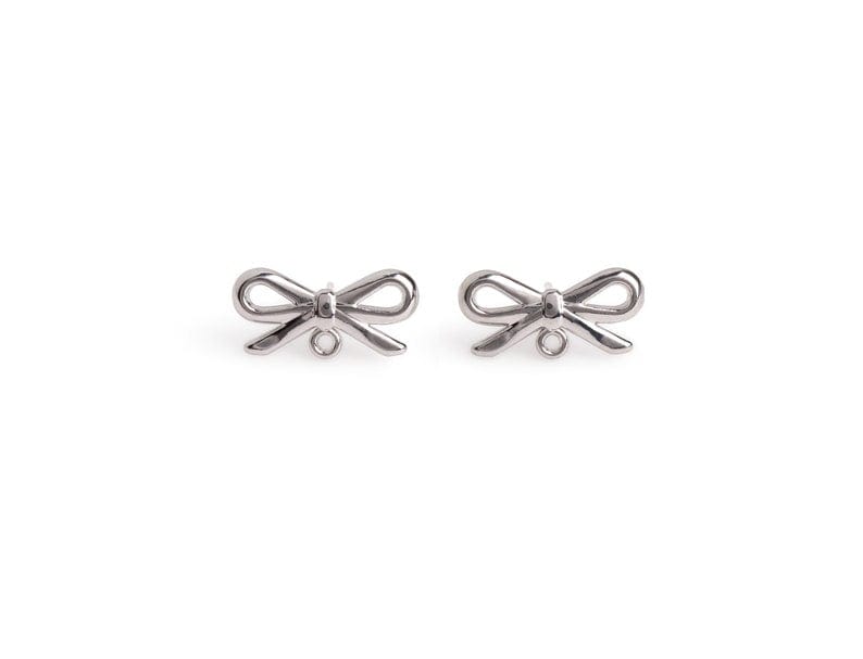 4 Silver Bow Tie Stud Earrings with Loop, Silver Tone Metal Bowties, Kawaii Stud Earring Parts, 16 x 7.5mm