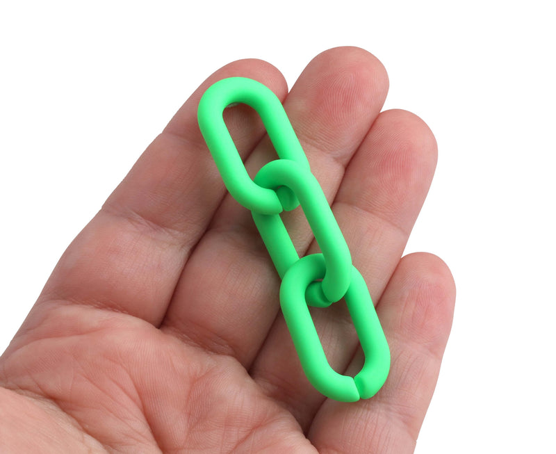 1ft Matte Neon Green Chain Links, 27 x 16mm, Ultra Smooth, Plastic Chain for Necklaces and Bracelets