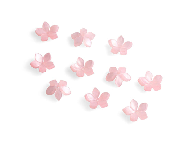 4 Tiny Pearl Pink Flower Bead Caps, 12mm, 1 Hole, Acrylic, Mini Daisy Beads, Ear Stud Pieces