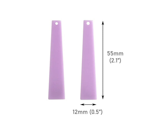 4 Light Purple Obelisk Charms, Vertical Bar Pendants for Earrings and Jewelry, Acrylic Beads, 55 x 12mm
