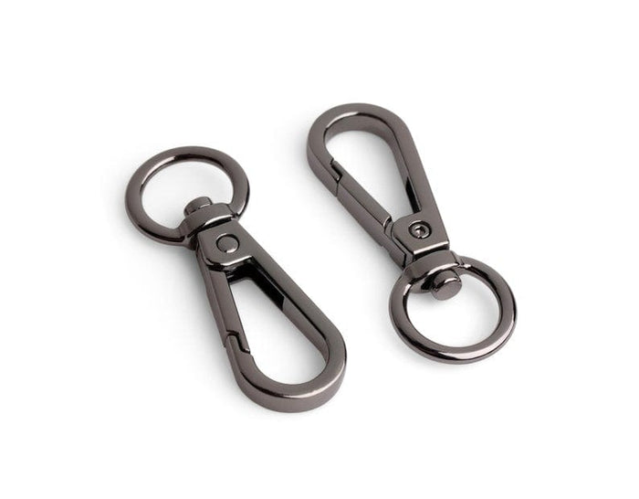 2 Gunmetal Black Snap Hooks with Swivel for Bags, Metal, Large Clips,