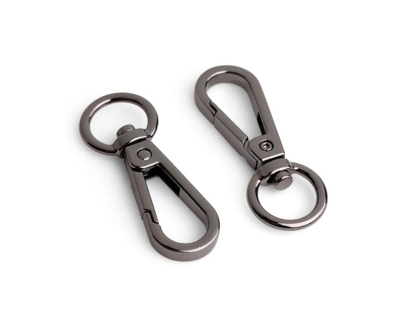 2 Gunmetal Black Snap Hooks with Swivel for Bags, Metal, Large Clips