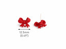 4 Matte Red Mini Bow Stud Earrings with Loop, Metal, Small Ear Studs with Hole, Tiny Bowtie, 12.5 x 10mm