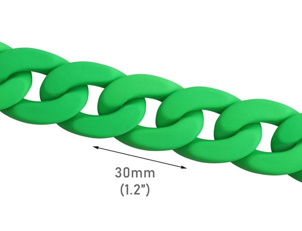 1ft Large Matte Neon Green Acrylic Chain Links, 30mm, For Bag and Purse Straps