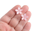 4 Small Light Pink Flower Beads, 18mm, 1 Hole Center Drilled, Bead Caps, Cute Flatbacks for Stud Earrings