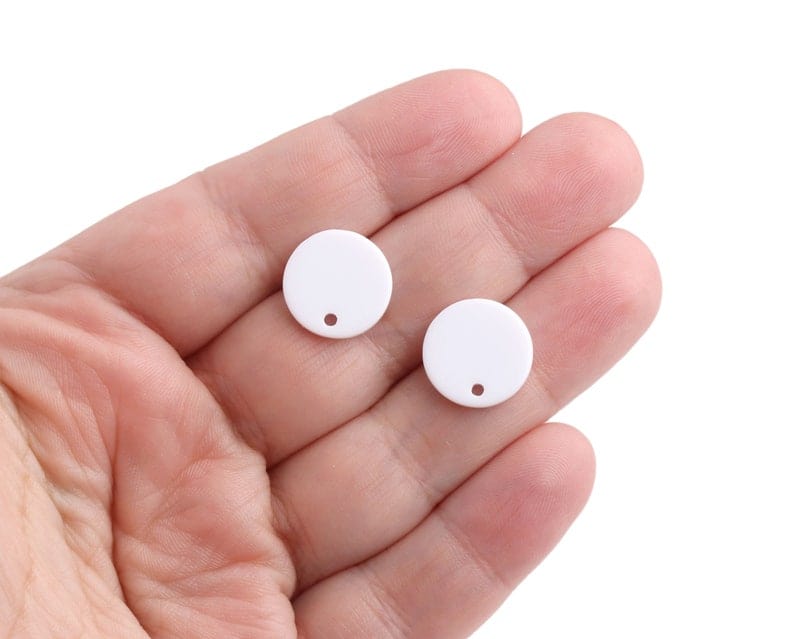 4 Pure White Stud Earrings with Hole, Plastic Ear Stud with Posts, Craft Jewelry Findings, Acrylic, 14mm