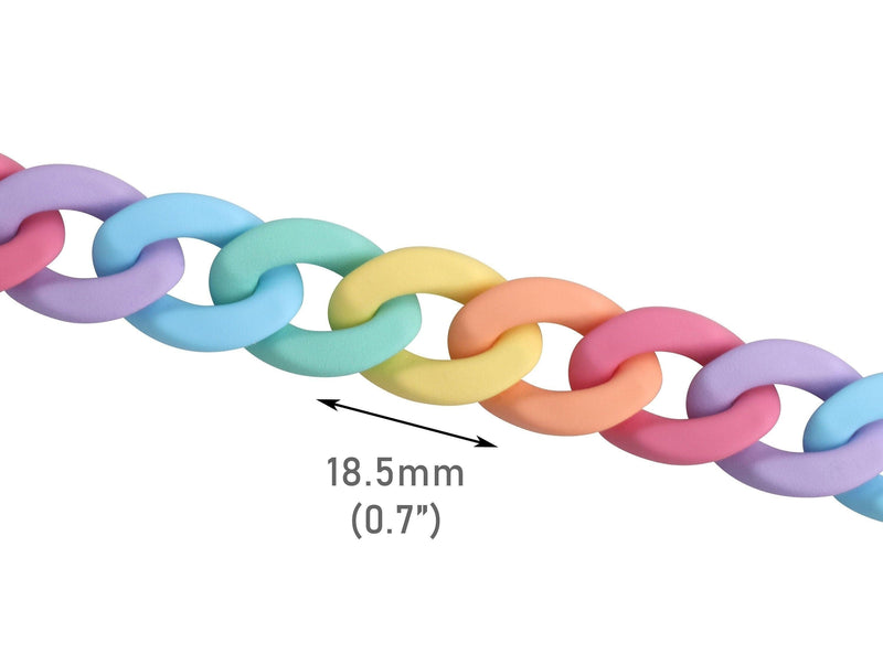 1ft Small Matte Pastel Acrylic Chain Links, 19mm, Mixed Colors, Kawaii Rainbow