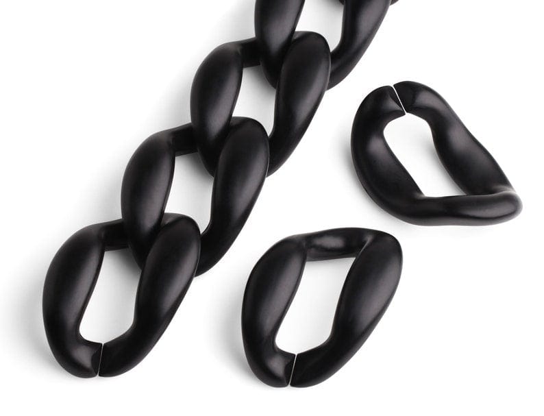 1ft Matte Metallic Black Acrylic Chain Links, 52mm, Extra Large, Raised Curb Links