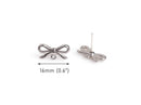 4 Silver Bow Tie Stud Earrings with Loop, Silver Tone Metal Bowties, Kawaii Stud Earring Parts, 16 x 7.5mm