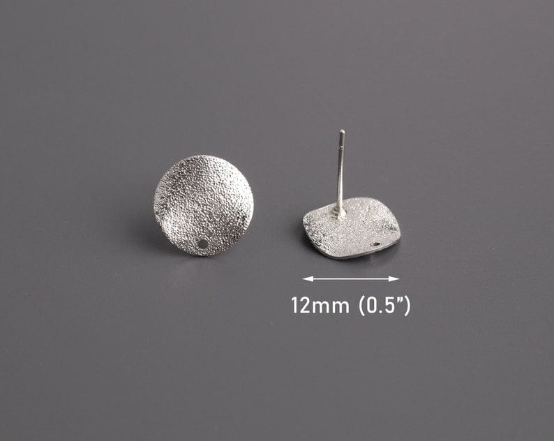 4 Organic Earring Studs with Stardust Finish, Wavy Metal Circle Ear Studs, Textured, 12mm
