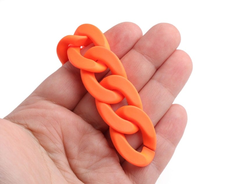 1ft Large Matte Neon Orange Acrylic Chain Links, 30mm, Y2K and 80s Style
