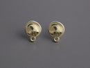 4 Organic Wavy Gold Stud Earrings with Loop, Abstract Round Shape, Gold Tone Metal Alloy, 13.25 x 10.5mm