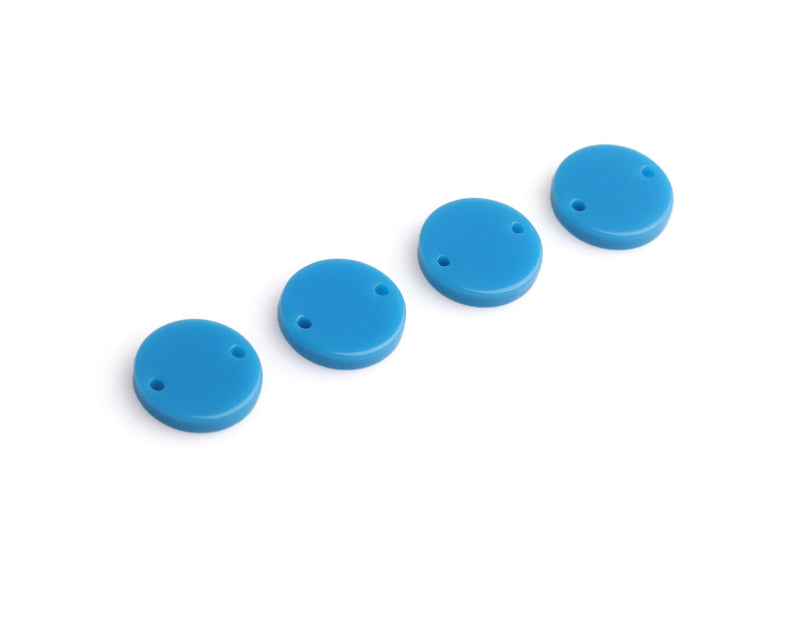 4 Cerulean Blue Jewelry Connectors, 12mm, 2 Holes, Acrylic, Flat Round Discs