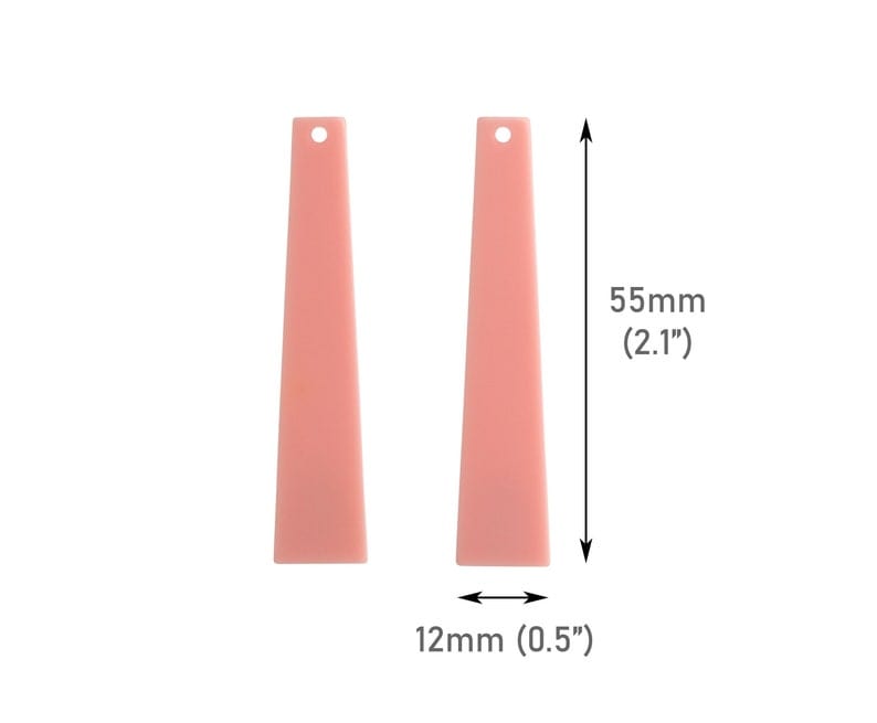 4 Peach Obelisk Charms, Coral Orange Bar Pendants, Flared Rectangle, Acrylic Plastic, 55 x 12mm