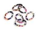 4 Multicolored Oval Ring Connectors, Undrilled, Rainbow Beads, Macrame Loops, Acetate Plastic, 33 x 22mm
