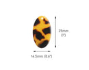 4 Oval Charm Beads in Tortoise Shell, Leopard Print Pattern, Small Tags for Earrings and Keychains, Acetate Plastic Beads, 25 x 14.5mm