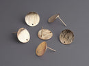 4 Gold Brushed Stud Earrings with Hole, Round Circle with Posts, Brush Stroke Metal, 14mm