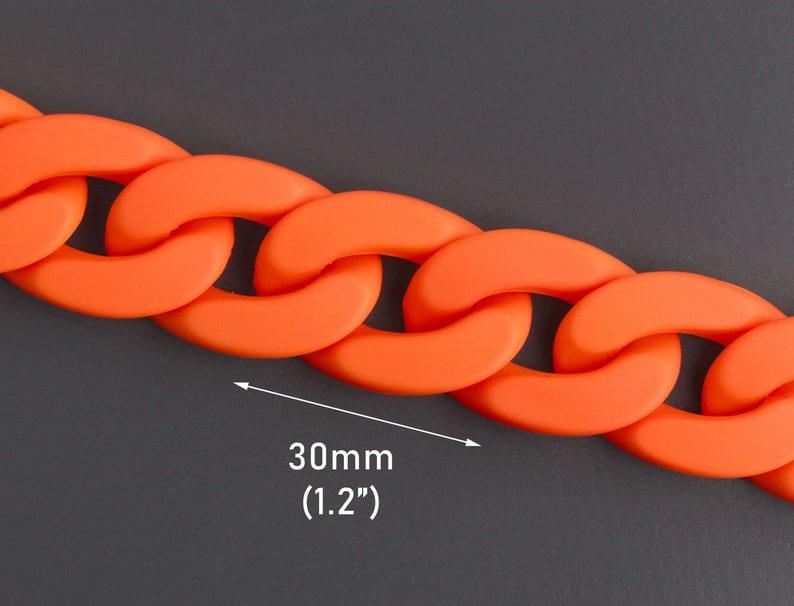 1ft Large Matte Neon Orange Acrylic Chain Links, 30mm, Y2K and 80s Style