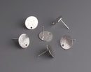 4 Small Silver Stud Earring Blanks with Brushed Metal, Textured, Flat Round Circle Discs with Posts, Simple Ear Stud Base, 12mm
