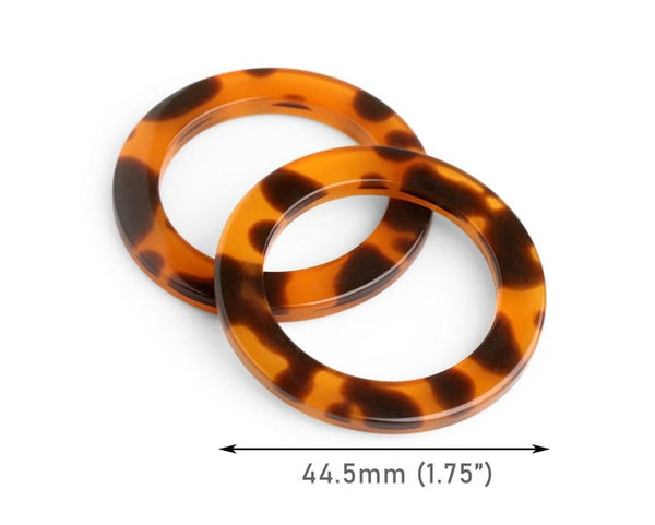 2 Designer Swimwear Rings in Tortoise Shell, High Quality and Thick Plastic, Acrylic O Rings for Swimsuit Bikinis, 1.75 Inch