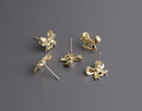 4 Gold Mini Bow Stud Earrings with Loop, Gold Tone Metal Alloy, Small Ear Studs with Hole, Tiny Dainty, 12.5 x 10mm