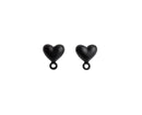 4 Matte Black Heart Ear Studs with Loop, Tiny Puffed Heart Earring Stud Findings, Metal Alloy, 0.5" Inch