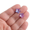 4 Tiny Blue and Purple Flower Bead Caps, 12mm, 1 Hole, Glittery Acrylic, Mini Daisy Beads