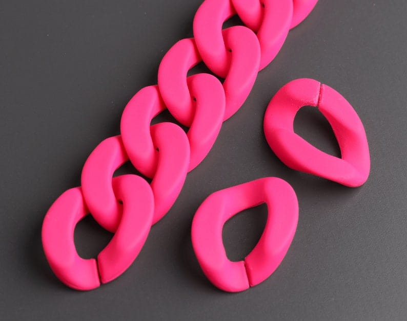 1ft Large Matte Neon Pink Acrylic Chain Links, 30mm, For Festival Accessories