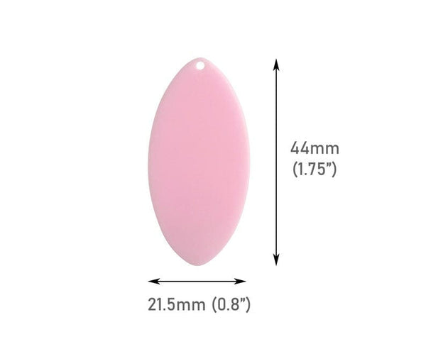 4 Flat Oval Charms in Light Pink, Round Disc Tags for Earrings and Keychains, Pastel Acrylic Plastic Beads, 44 x 21.5mm