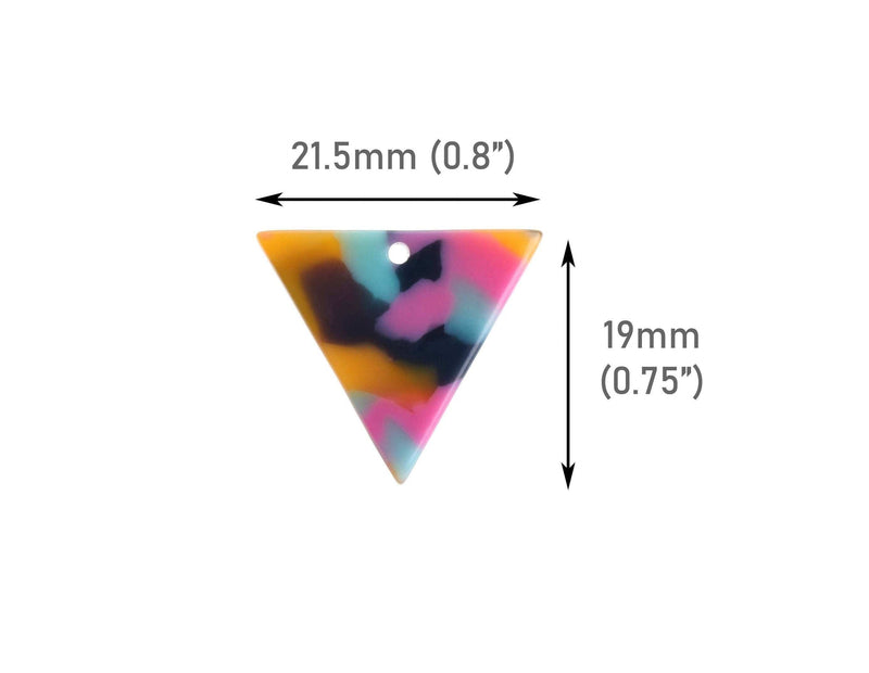 4 Small Triangle Charms in Multicolors, 21.5 x 19mm, 1 Hole, Cute Plastic Beads, Upside Down Triangle