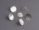 4 Silver Brushed Stud Earrings with Hole, Textured Brush Stroke Metal Effect, Round Circle Ear Stud with Posts, 14mm
