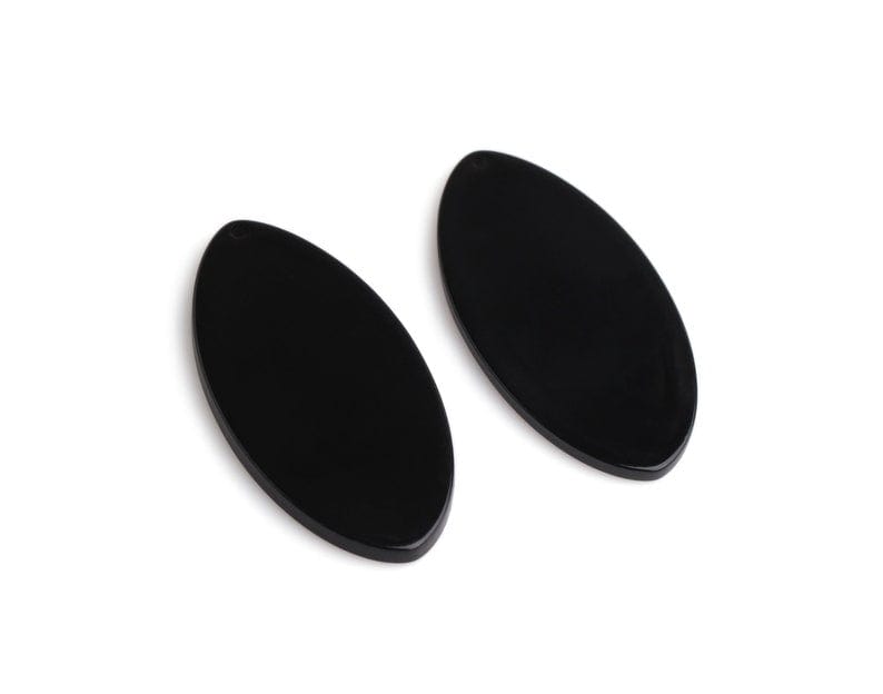 4 Black Oval Charms, 1 Hole, Reversible Blanks for Keychains and Earrings, Acrylic Beads, 44 x 21.5mm