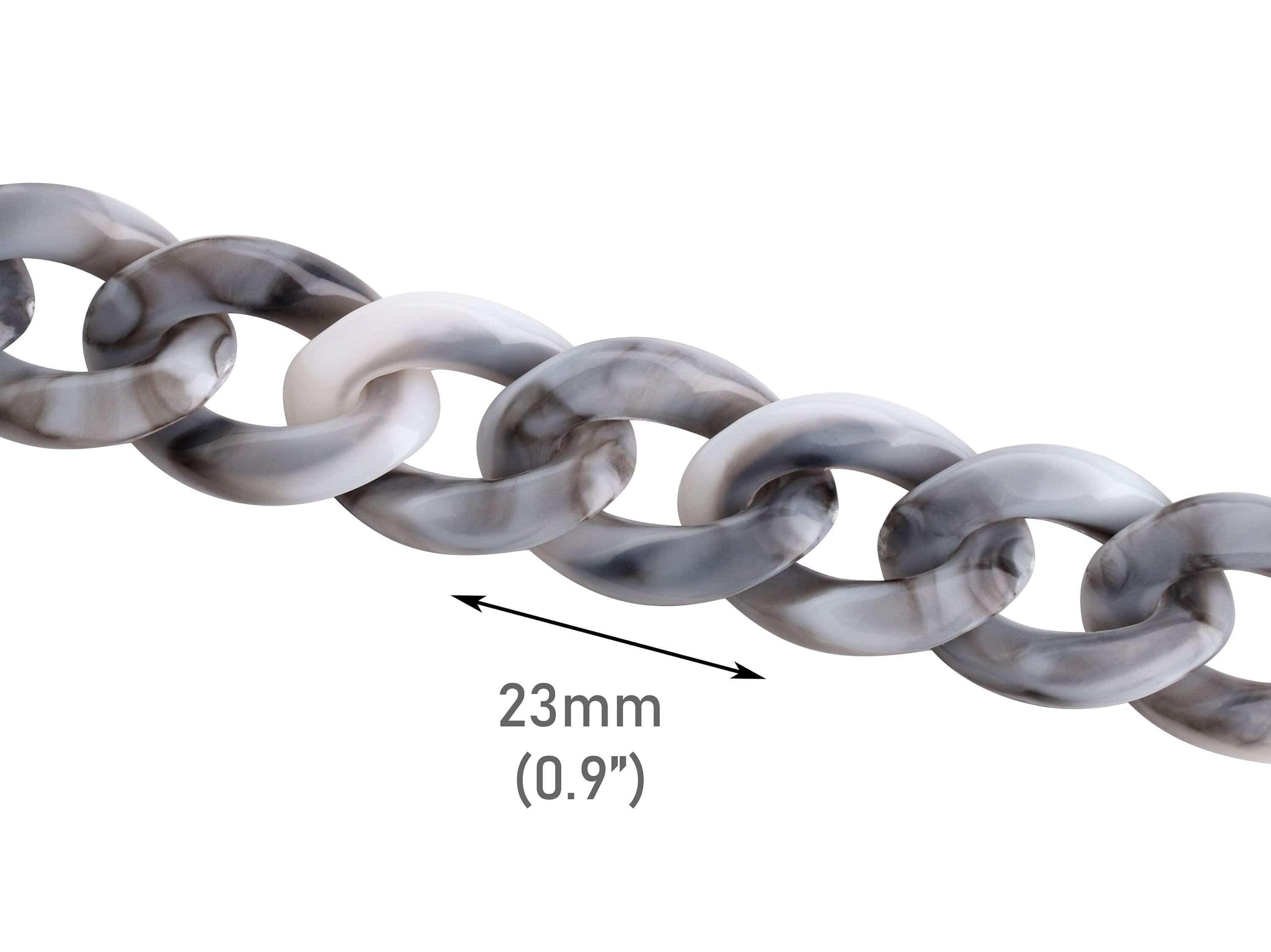 1ft Grey Acrylic Chain Links with White Marbling, 23 x 17mm, Oval Curb