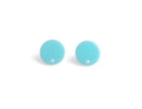 4 Light Sky Blue Stud Earrings with Holes, Small Flat Round Circle Ear Studs with Posts, Acrylic, 14mm