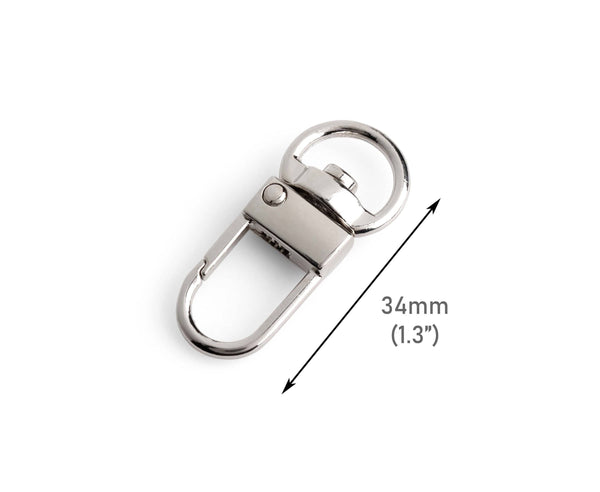 2 Small Silver Snap Hooks with Swivel, 1.3 Inch, Metal, Replacement Clips for Purse Straps and Lanyard Clips