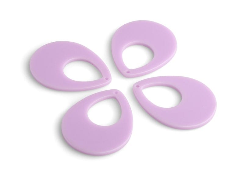 4 Light Purple Teardrop Pendants, 1 Hole, Big Earring Blanks, Acrylic Plastic Beads, 38 x 30mm