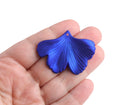 2 Metallic Blue Ginkgo Leaf Charms, 1 Hole, Plastic Flowers, Necklace Pendants, Kawaii Earring Supplies, 1.75 Inch