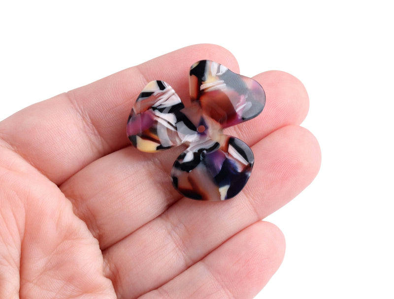 2 Big Flower Beads in Rainbow Colors, 33.5mm, 1 Hole, Multicolored Beads, Super Chunky Cabochons
