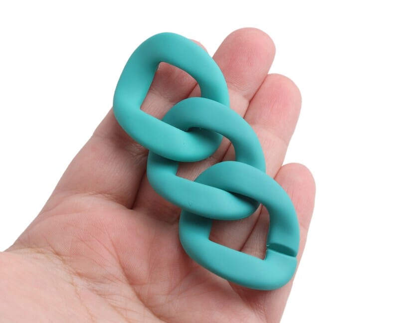 1ft Matte Turquoise Green Plastic Chain Links, 40mm, Extra Large, For Chunky Necklaces