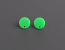 4 Neon Green Earring Blanks, 14mm, 1 Hole, Acrylic Earring Posts, Round Circle Studs, Plastic, 14mm