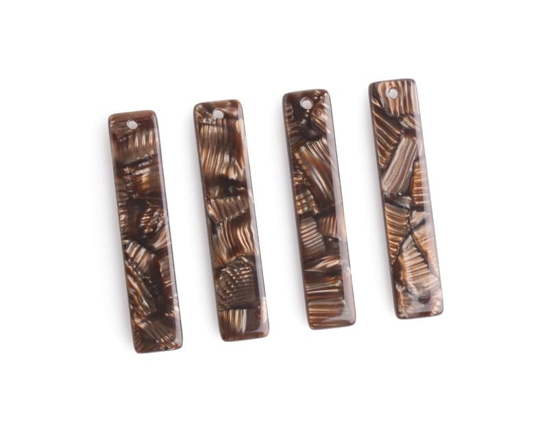 4 Dark Brown Bar Charms, Vertical Pendant for Making Necklaces and Earrings, Eco Friendly Plastic, 36 x 7.5mm