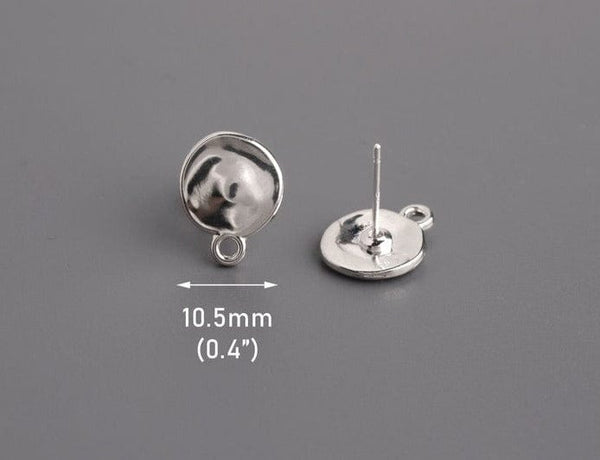 10 Silver Stud Earring Blanks Glass Dome 12mm Round Earring Setting Glass  Cabochon Bright Silver Post Earring Bezel Backs Jewelry Supplies 