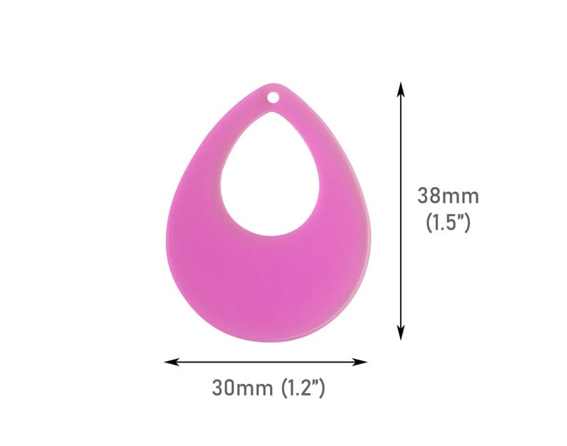 4 Neon Purple Teardrop Pendants, Cut Out, Transparent Acrylic, Iridescent Plastic Beads, 38 x 30mm