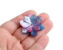 2 Lotus Flower Beads, Includes 1 Small and 1 Large, Glitter Acrylic Flower Beads in Purple and Blue, Two Tone Gradients, 1.5" Inch