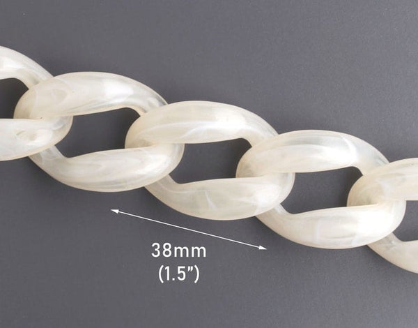 1ft Extra Large Ivory Acrylic Chain Links, 35mm, Translucent, Raised Curb Chain