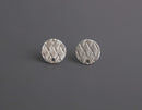 4 Silver Earring Studs with Woven Texture, 12mm, 1 Hole, Metal, Basket Weave Texture
