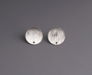 4 Silver Brushed Stud Earrings with Hole, Textured Brush Stroke Metal Effect, Round Circle Ear Stud with Posts, 14mm